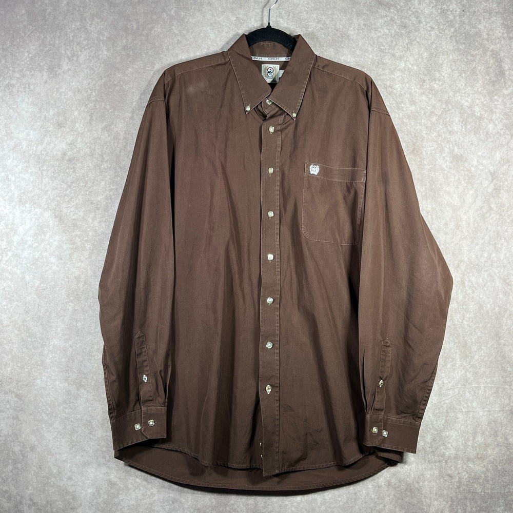 Cinch Shirt Mens Large Brown Button Down Western Cowboy Rodeo Long Sleeves